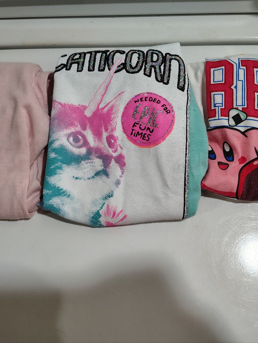 Cute Cat Graphic Tee in White, Pink & Teal